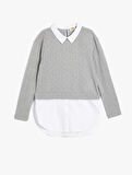 Gömlek Detaylı Sweatshirt Çift Kumaş Detaylı