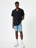 Slim Fit Kot Şort Bermuda Düğmeli Cep Detaylı