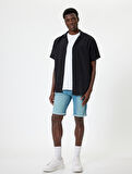 Slim Fit Kot Şort Bermuda Katlamalı Paça Cep Detaylı Pamuklu