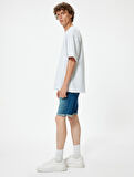 Slim Fit Kot Şort Bermuda Katlamalı Paça Cep Detaylı Pamuklu