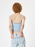 Denim Üst Kalp Yaka Kolsuz Düğmeli Slim Fit