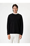 Bisiklet Yaka Sweatshirt Basic Uzun Kollu Pamuklu Interlok Kumaş