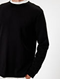 Bisiklet Yaka Sweatshirt Basic Uzun Kollu Pamuklu İnterlok Kumaş