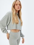Kapüşonlu Crop Pijama Üstü Uzun Kollu Rahat Kalıp
