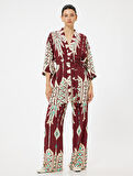 Koton X Melis Ağazat - Viskon Uzun Kimono Geniş Kollu Kuşak Detaylı Floral Etnik Desenli