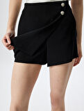 Kruvaze Mini Şort Etek Beli Lastikli Düğme Detaylı
