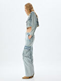 Kargo Cepli Kot Pantolon Normal Bel Düz Paça Düğmeli - Straight Fit Jean