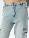 Kargo Cepli Kot Pantolon Normal Bel Düz Paça Düğmeli - Straight Fit Jean