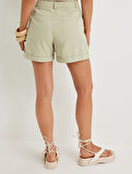Keten Karışımlı Mini Şort Kapaklı Cep Detaylı 
