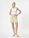 Beli Bağcıklı Mini Şort Rahat Kalıp Cepli
