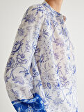 Koton X Melis Ağazat - Çiçekli Yakasız Gömlek Uzun Kolu