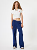 Crop Tişört Polo Yaka Düğmeli Kısa Kollu Kolej İşlemeli Slim Fit