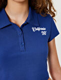 Crop Tişört Polo Yaka Düğmeli Kısa Kollu Kolej İşlemeli Slim Fit