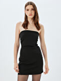 Mini Straplez Elbise Krep Scuba Kumaş Slim Fit