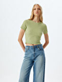 Bürümcük Tişört Crop Kısa Kollu Bisiklet Yaka Slim Fit