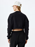 Spor Bomber Yaka Sweatshirt Fermuarlı Dikiş Detaylı Cepli Şardonlu