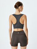 Sporcu Sütyeni U Yaka Baskılı Kolsuz Kaplı Slim Fit İnterlok