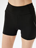 Spor Kısa Biker Tayt Geometrik Baskılı Yüksek Bel Skinny Fit İnterlok İnterlok