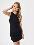 Mini Bodycon Elbise Drapeli Kolsuz Bisiklet Yaka