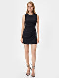 Mini Bodycon Elbise Drapeli Kolsuz Bisiklet Yaka