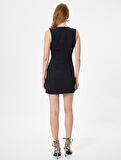 Mini Bodycon Elbise Drapeli Kolsuz Bisiklet Yaka