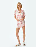 Fiyonk Bağlamalı Kiraz Baskılı Kısa Kollu Crop Pijama Üstü