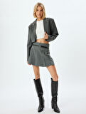 Crop Blazer Ceket Kruvaze Ters Yak Renk Kontrast Detaylı