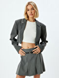 Crop Blazer Ceket Kruvaze Ters Yak Renk Kontrast Detaylı