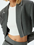 Crop Blazer Ceket Kruvaze Ters Yak Renk Kontrast Detaylı