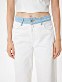 Geniş Paça Kot Pantolon Normal Bel Renk Bloklu - Wide Leg Jeans