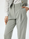 Yüksek Bel Kumaş Pantolon Mom Fit Cepli 