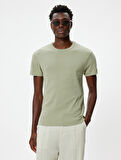 Basic Tişört Slim Fit Dokulu Kısa Kollu