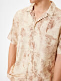 Desenli Gömlek Kısa Kollu Düğmeli Devrik Yaka