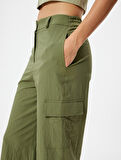Düz Bol Paça Kargo Pantolon Dokulu Cepli 