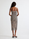 Leopar Elbise Midi İp Askılı Drapeli