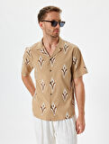 Kısa Kollu Gömlek Etnik Desenli Pamuklu