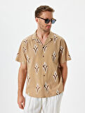 Kısa Kollu Gömlek Etnik Desenli Pamuklu