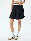 Lastik Detaylı Mini Pileli Etek