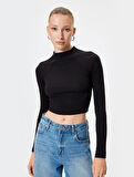 Dik Yaka Fitilli Body Uzun Kollu Slim Fit Pamuklu