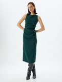 Kalem Elbise Midi Boy Kolsuz Bisiklet Yaka Krep Kumaş Slim Fit 