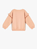 Fırfırlı Sweatshirt Baskılı Uzun Kollu Bisiklet Yaka Şardonlu Pamuklu