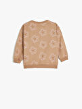 Çiçekli Sweatshirt Uzun Kollu Bisiklet Yaka Şardonlu