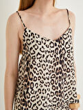 Leopar Desenli Üst İnce Askılı V Yaka Viskoz Kumaş