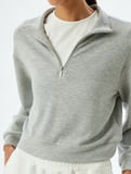 Yarım Fermuar Detaylı Basic Polo Yaka Sweatshirt