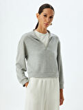 Yarım Fermuar Detaylı Basic Polo Yaka Sweatshirt