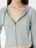 Kapüşonlu Fermuarlı Crop Sweatshirt