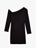 Asimetrik Tek Omuz Mini Elbise Uzun Kollu Slim Fit
