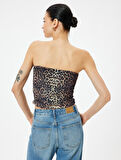 Leopar Desenli Crop Üst Tül Drapeli