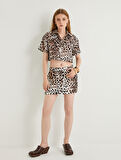 Oversize Leopar Desenli Crop Gömlek Kısa Kollu 