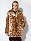 Koton X Melis Ağazat - Leopar Desenli Peluş Kaban Kruvaze Düğmeli Cepli